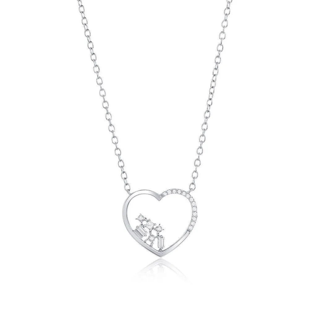 Confetti Heart Shape Diamond Necklace in Sterling Silver