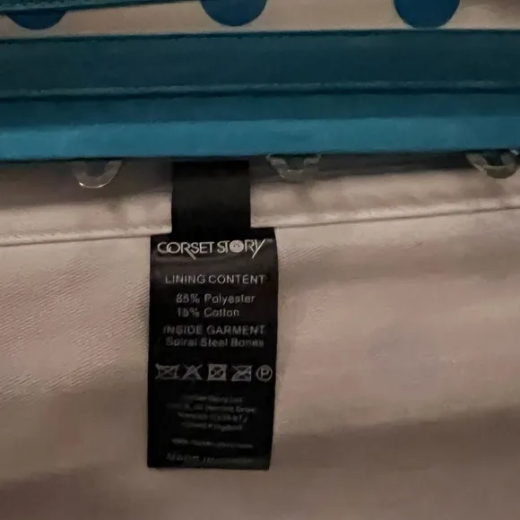 Corset Story | UNIQUE Steel-Boned Cyan Polkadot Halter Overbust Corset, US4, NWT