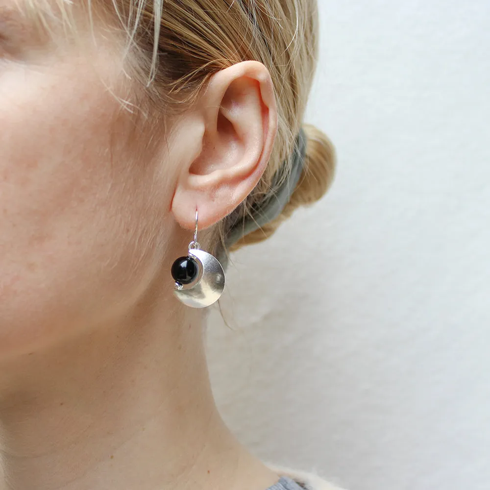Crescent with Black Bead Wire Earrings