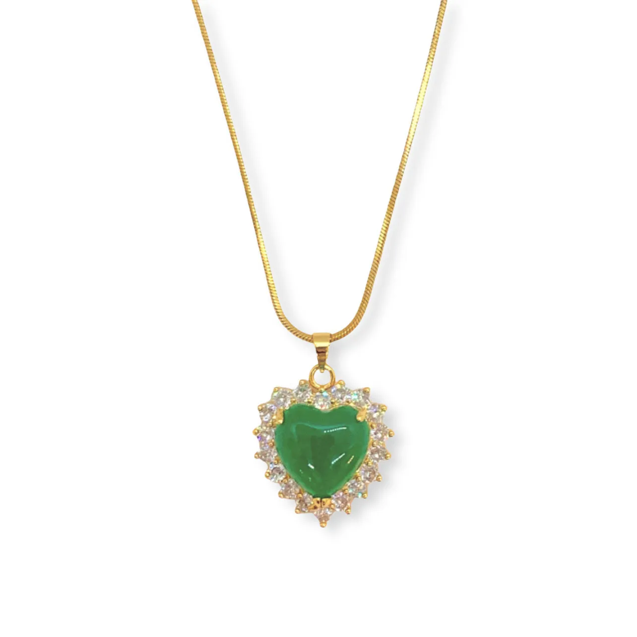CRYSTAL HEART GREEN JADE necklace
