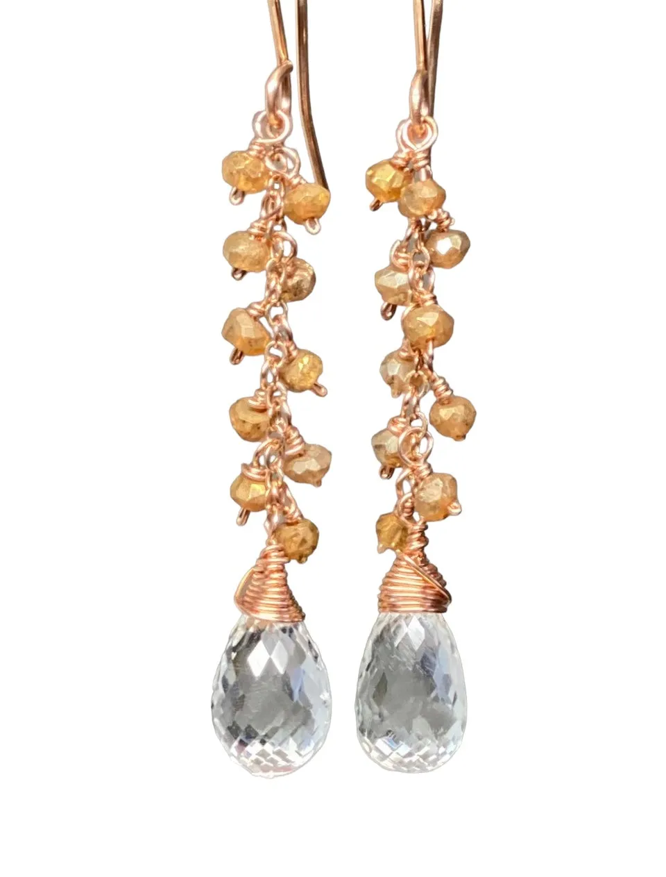 Crystal Quartz Rose Gold Gemstone Dangle Earrings with Gold Labradorite
