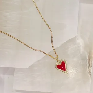 CRYSTAL RED ENAMEL HEART necklace