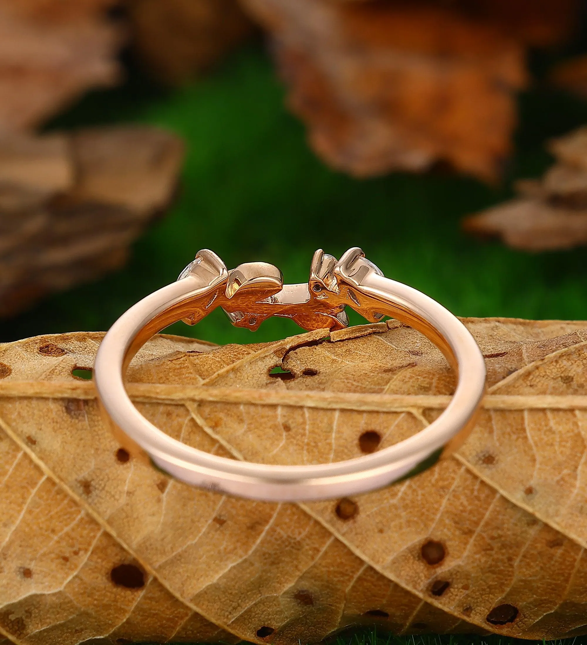 Curved Wedding Band Nature Inspired Leaf Stacking  Moissanite Stackable Ring