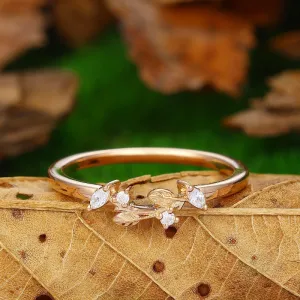 Curved Wedding Band Nature Inspired Leaf Stacking  Moissanite Stackable Ring