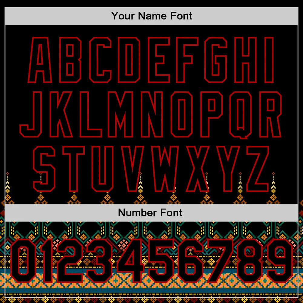 Custom Black Red 3D Pattern Design Traditional African Ethnic Style Authentic Baseball Jersey
