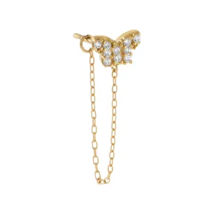 CZ Butterfly Chain Stud Earring 14K