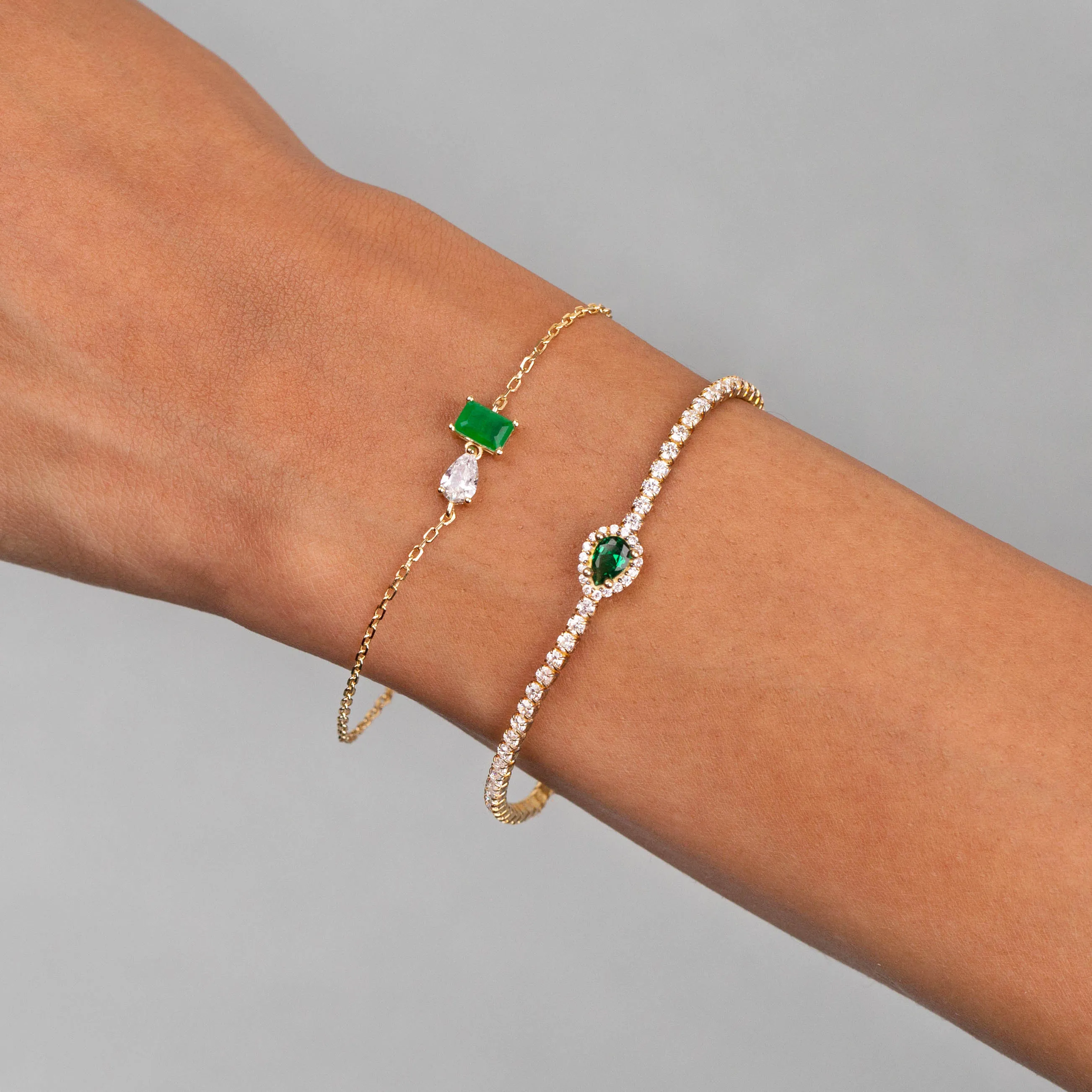 CZ Colored Emerald X Teardrop Bracelet
