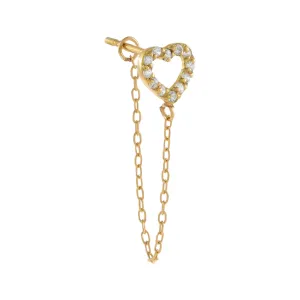 CZ Open Heart Chain Stud Earring 14K