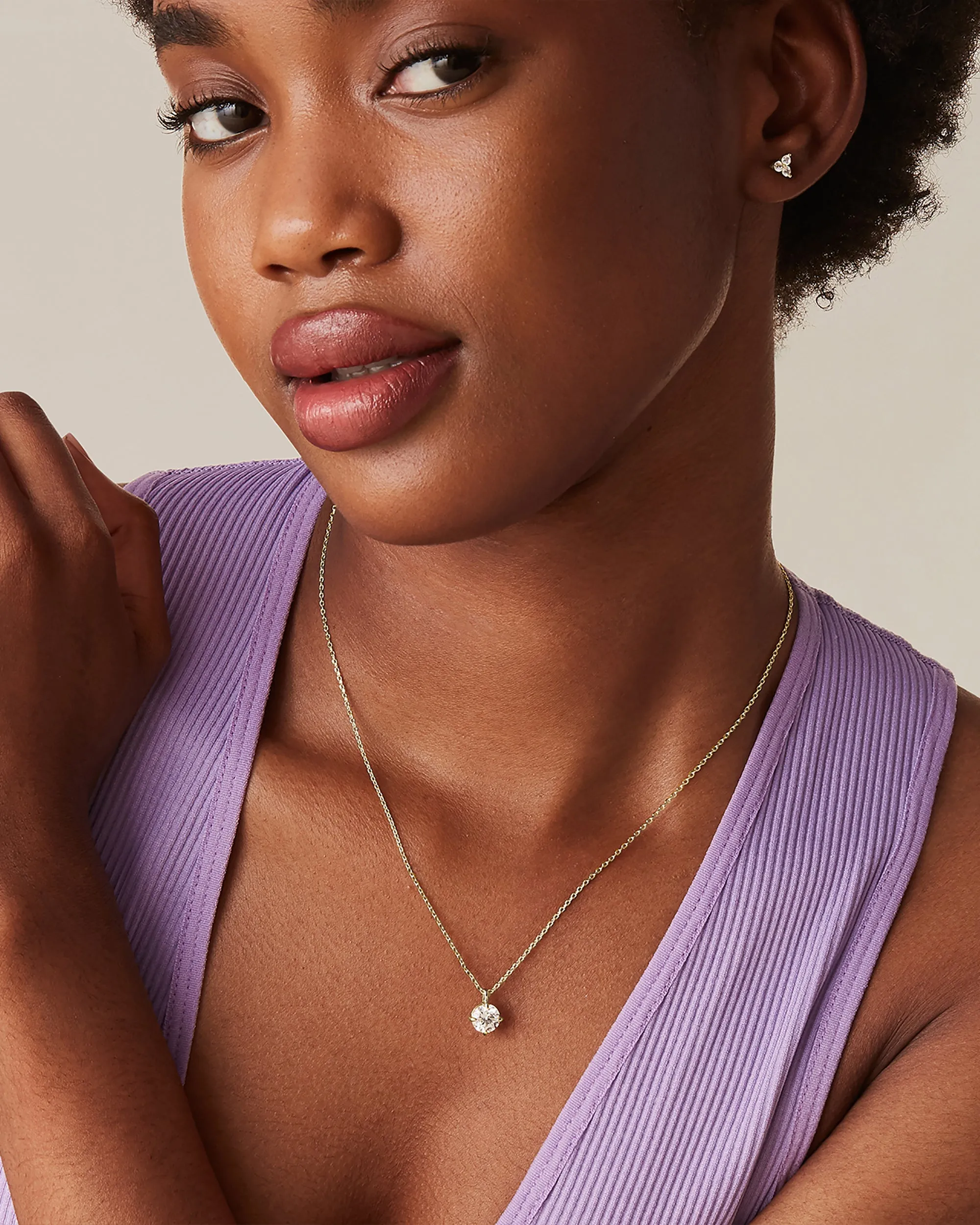 Dainty 7.5mm Swarovski CZ Solitaire Pendant Necklace