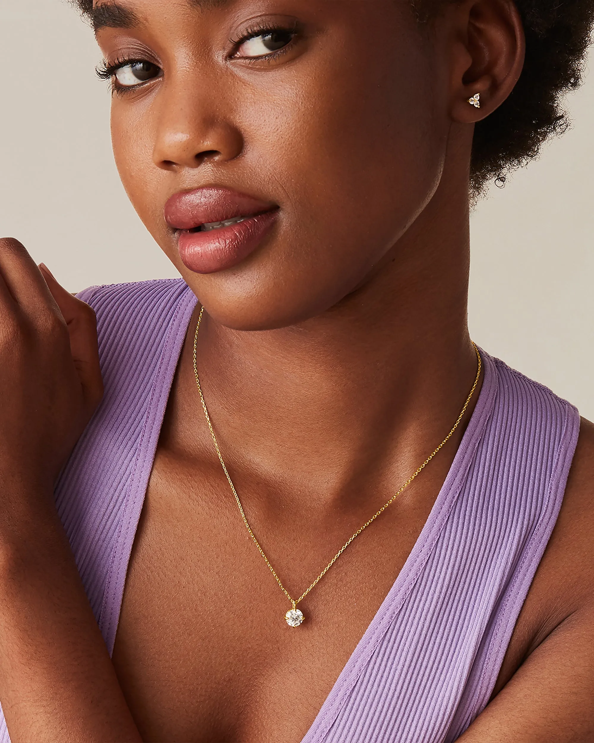 Dainty 7.5mm Swarovski CZ Solitaire Pendant Necklace