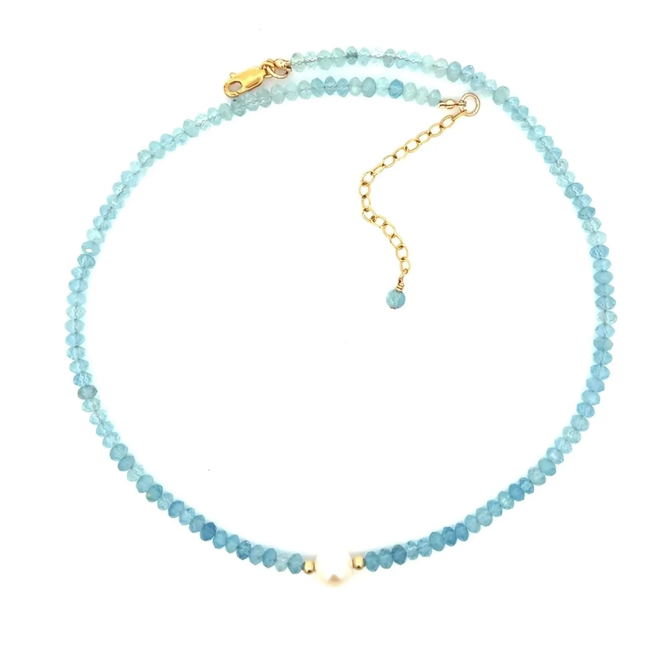 Dainty Aquamarine and Pearl Choker Necklace 14k GF Gold
