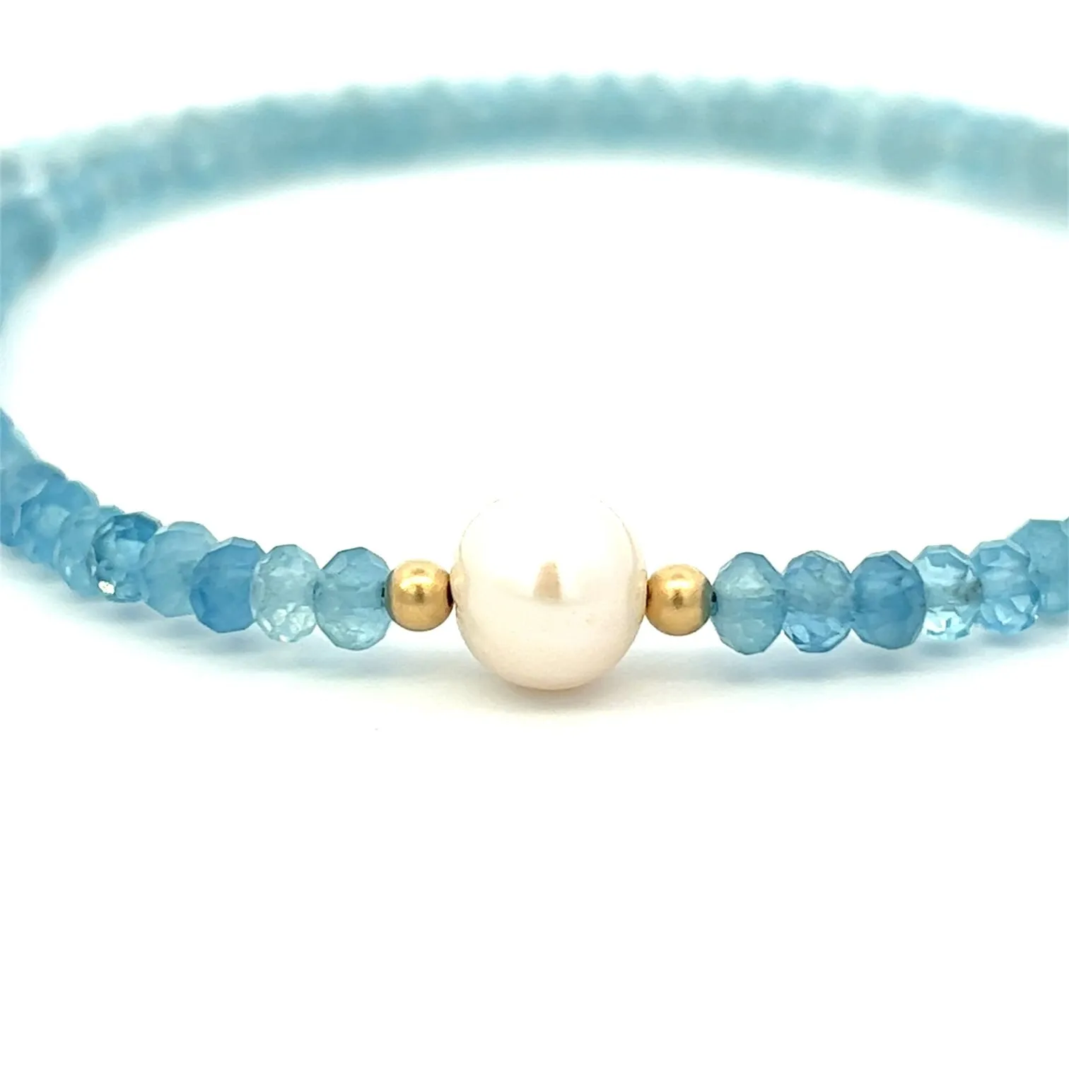 Dainty Aquamarine and Pearl Choker Necklace 14k GF Gold