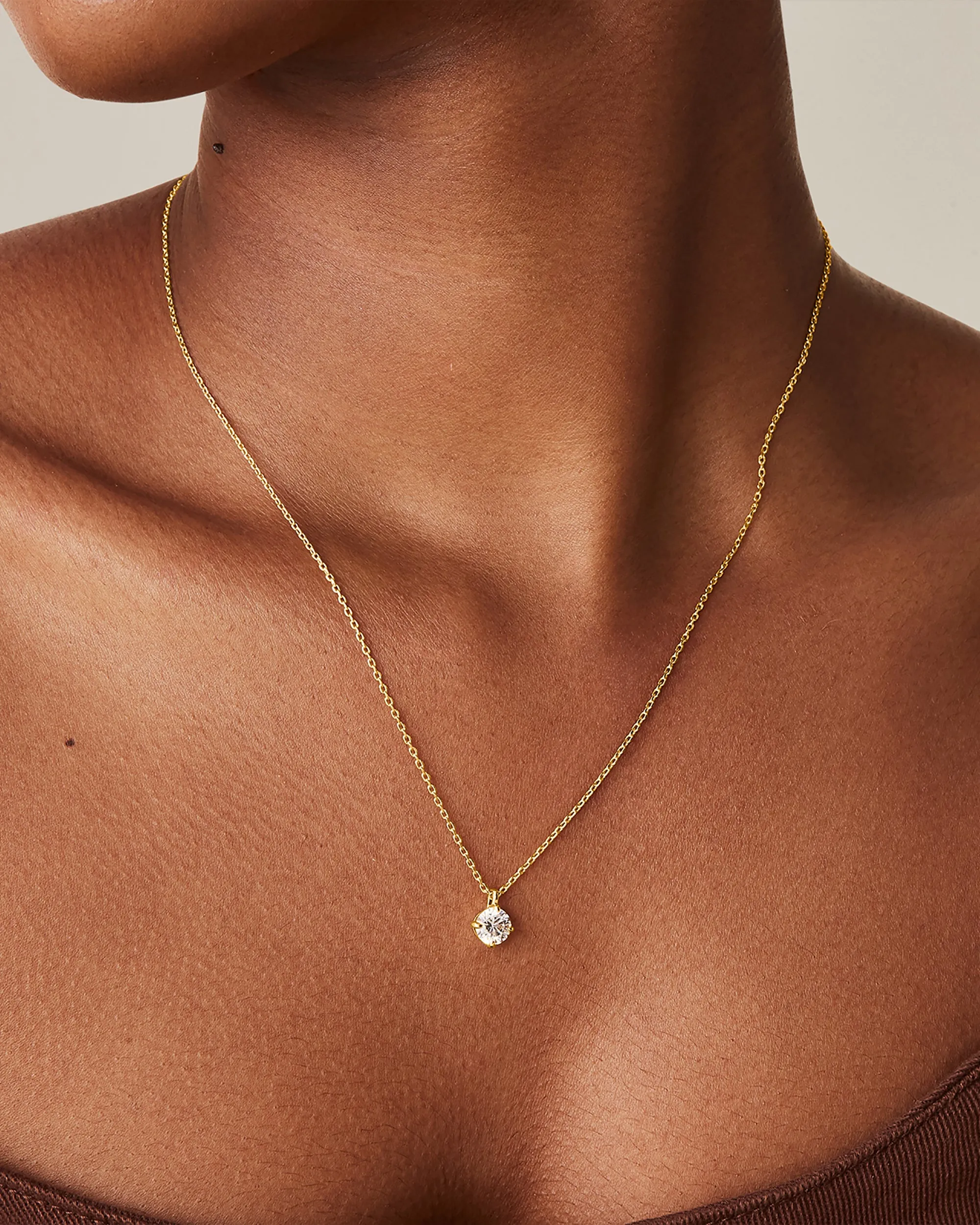 Dainty CZ Solitaire Pendant Necklace