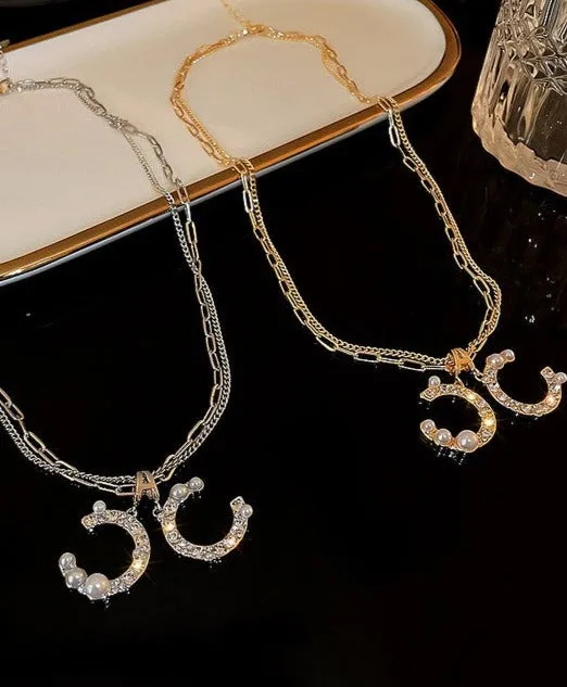 Dainty Double C Gold Plated Necklace