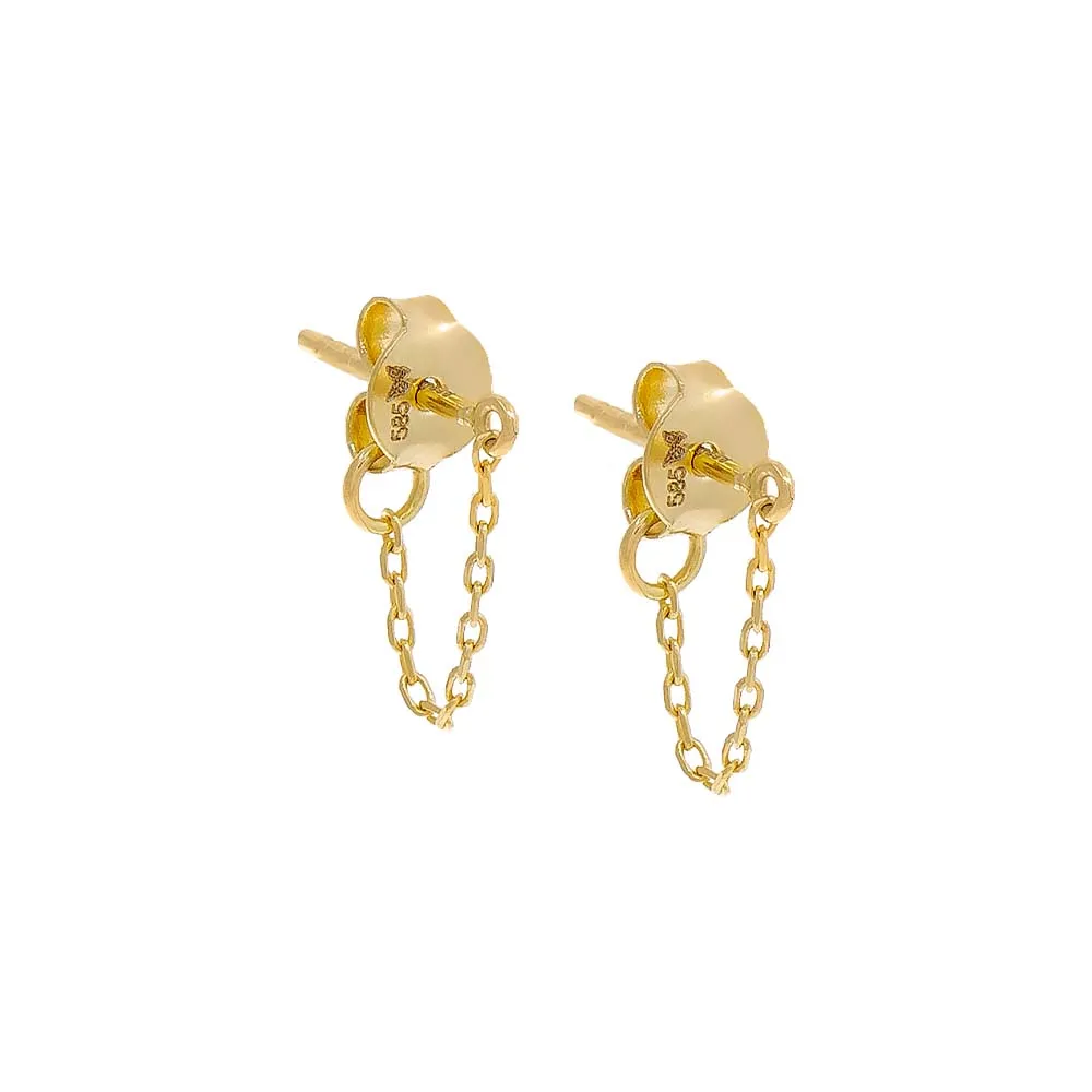 Dainty Front Back Chain Drop Stud Earring 14K