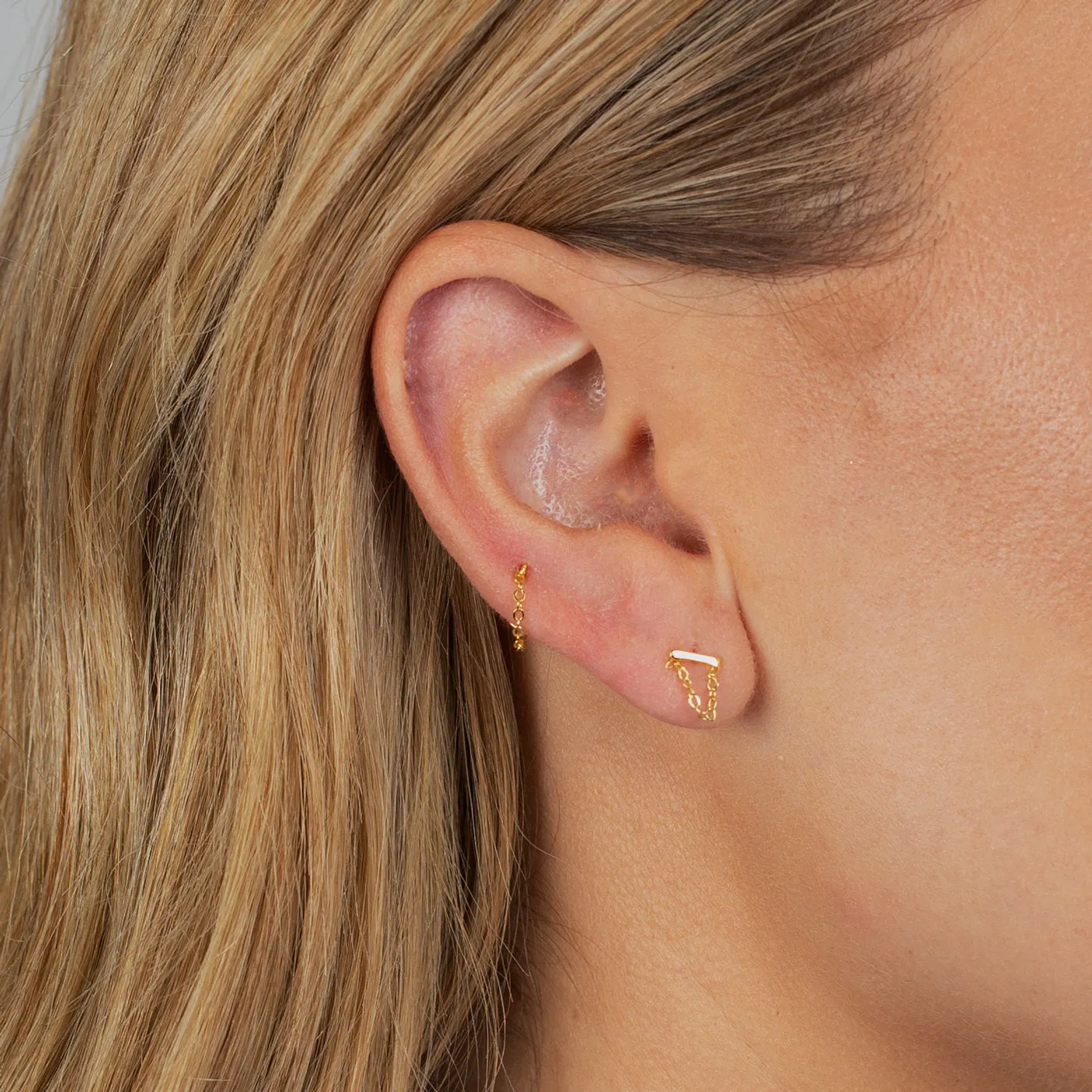 Dainty Front Back Chain Drop Stud Earring 14K