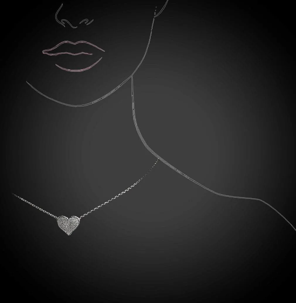 Dainty Heart Shape Sterling Silver Fingerprint Necklace