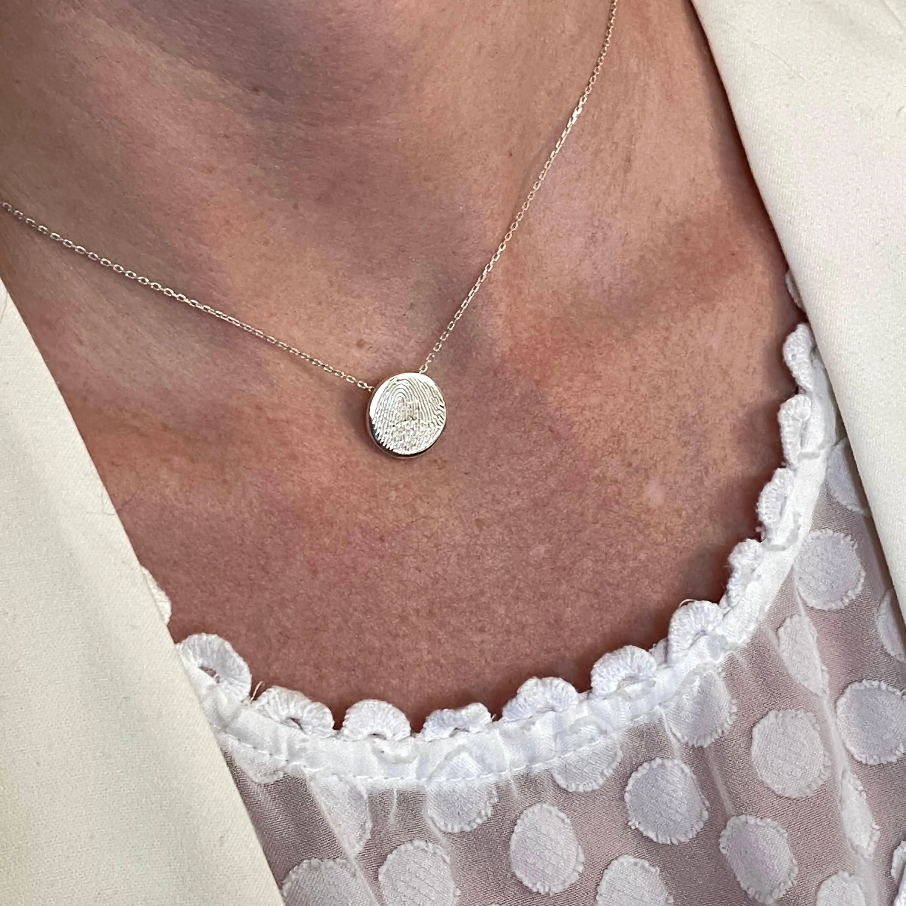 Dainty Round Shape Sterling Silver Fingerprint Necklace