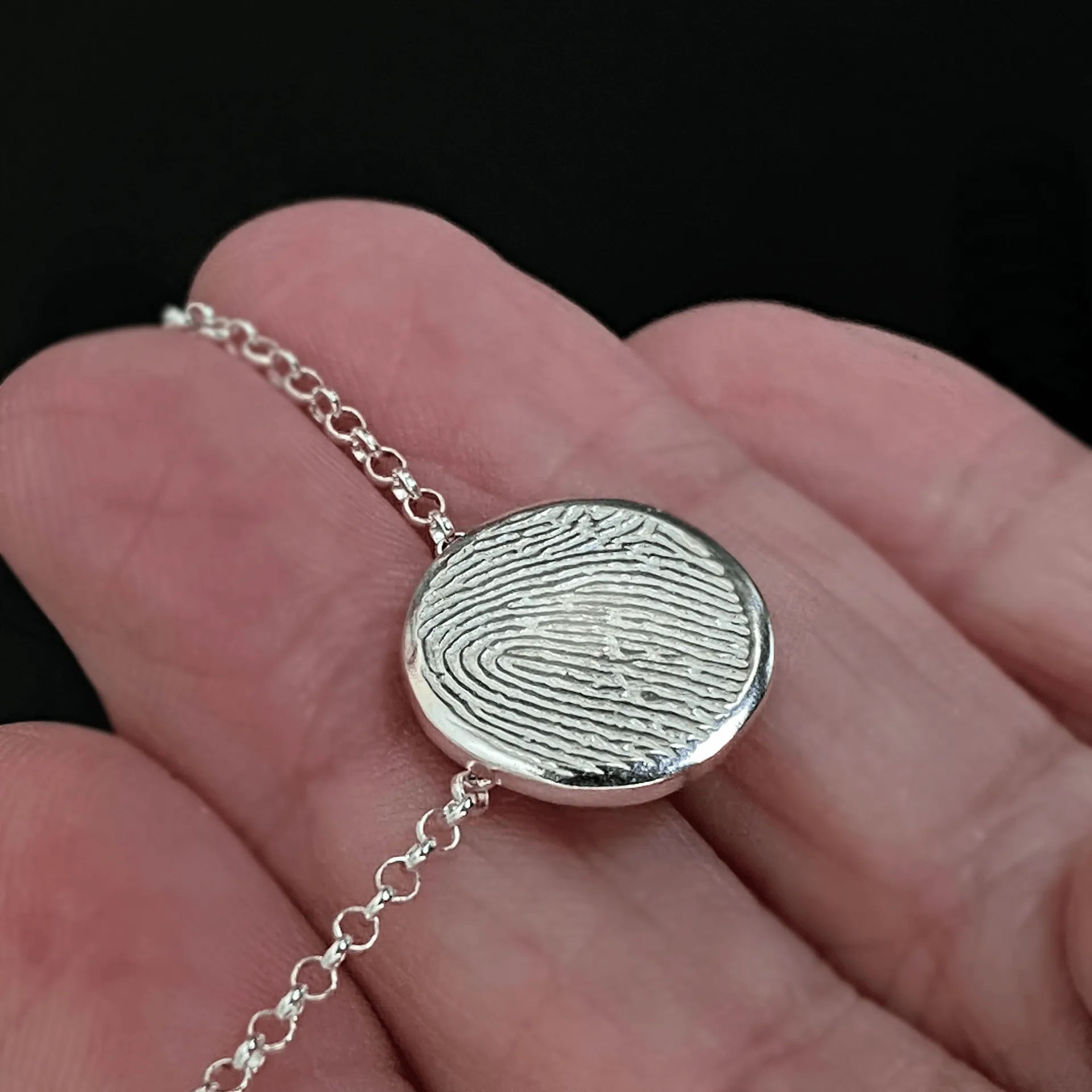 Dainty Round Shape Sterling Silver Fingerprint Necklace
