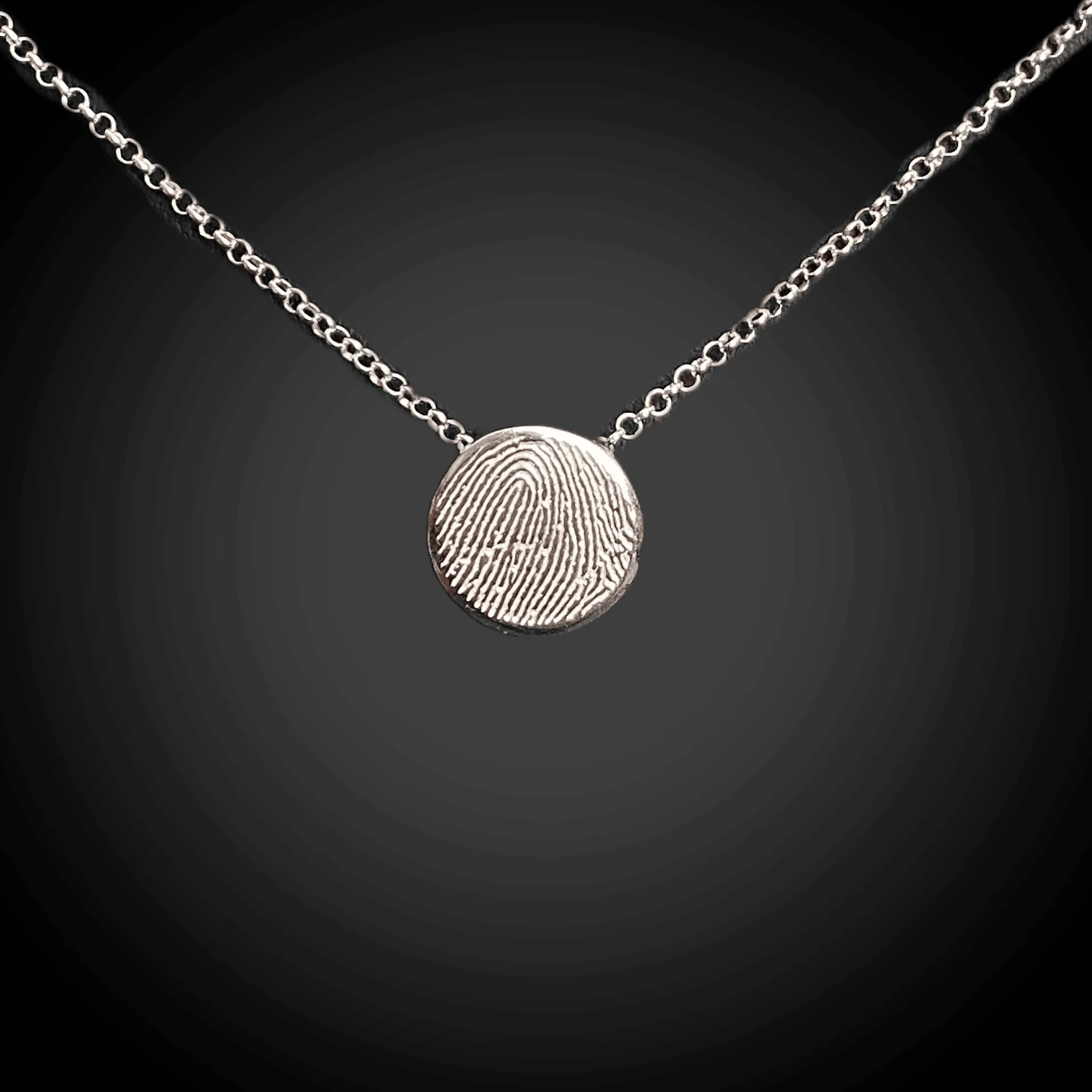 Dainty Round Shape Sterling Silver Fingerprint Necklace