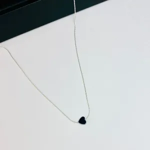 Dainty Silver Necklace with Hematite Heart Bead