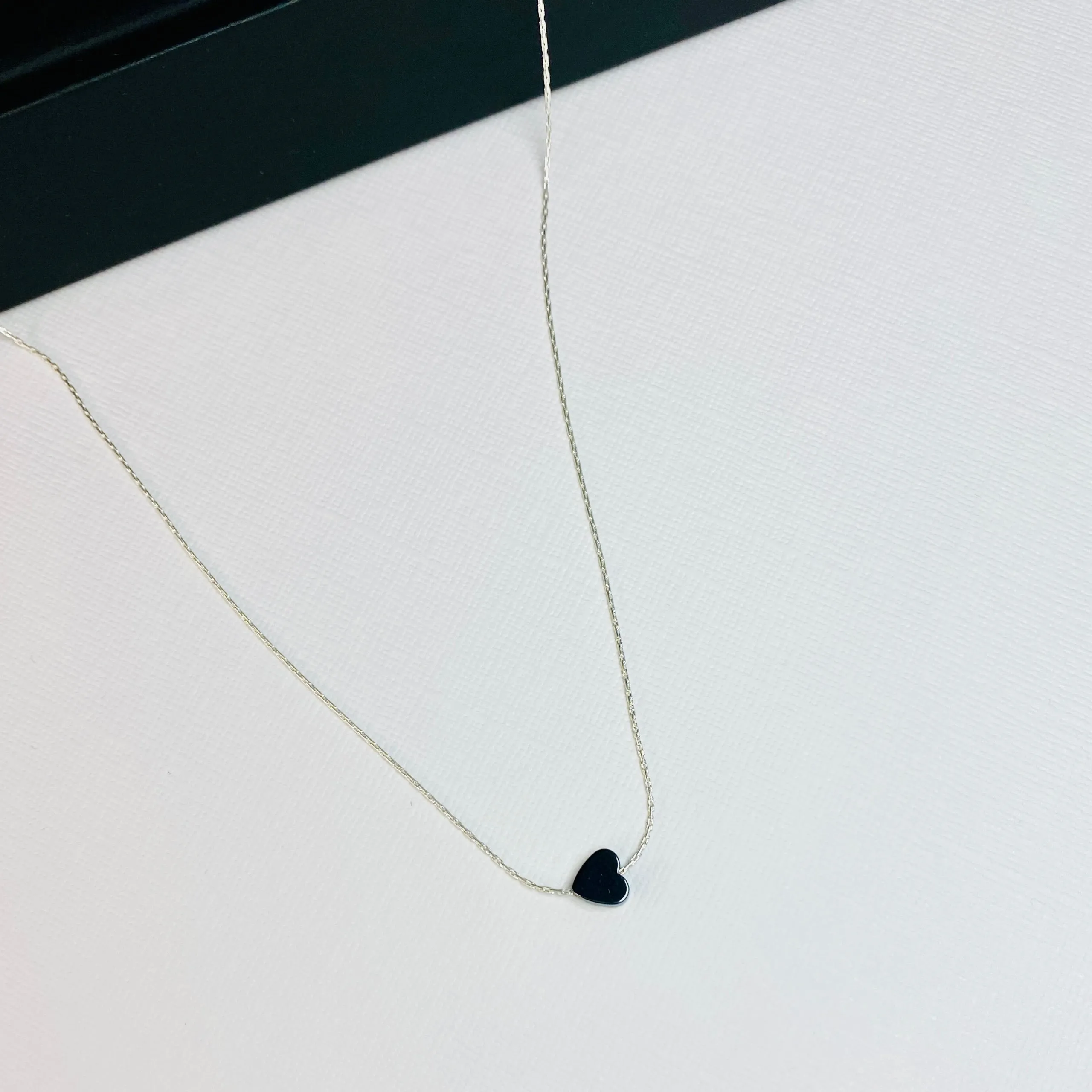 Dainty Silver Necklace with Hematite Heart Bead