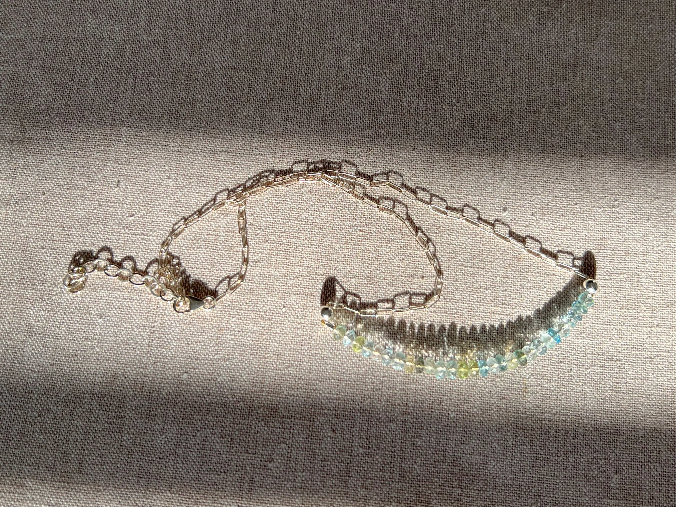 Dainty Sterling Silver Necklace with Aquamarine Focal Bar