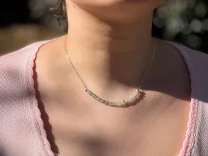 Dainty Sterling Silver Necklace with Aquamarine Focal Bar