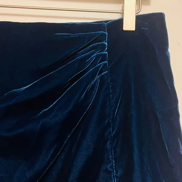 Derek Lam 10 Crosby Velvet Skirt Womens Mini Ruched Size 4 Blue Luxe Asymmetric
