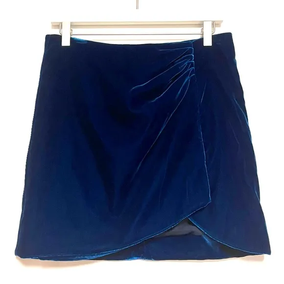 Derek Lam 10 Crosby Velvet Skirt Womens Mini Ruched Size 4 Blue Luxe Asymmetric