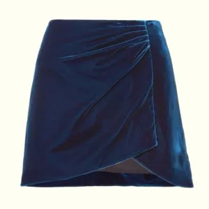 Derek Lam 10 Crosby Velvet Skirt Womens Mini Ruched Size 4 Blue Luxe Asymmetric