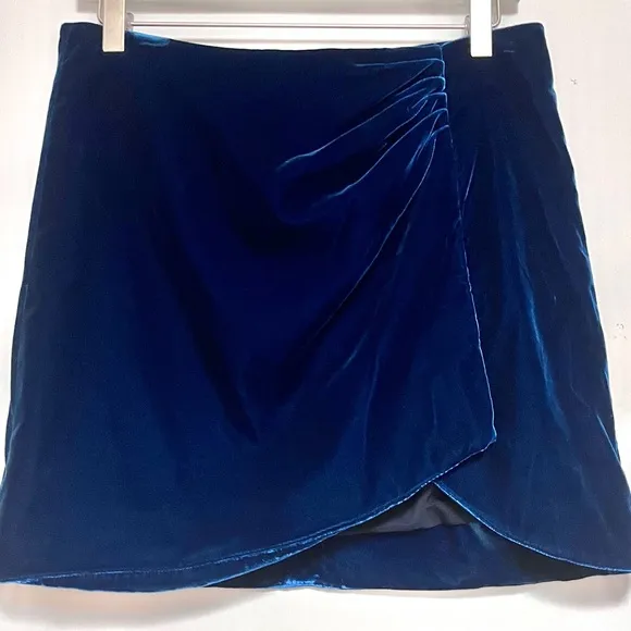 Derek Lam 10 Crosby Velvet Skirt Womens Mini Ruched Size 4 Blue Luxe Asymmetric