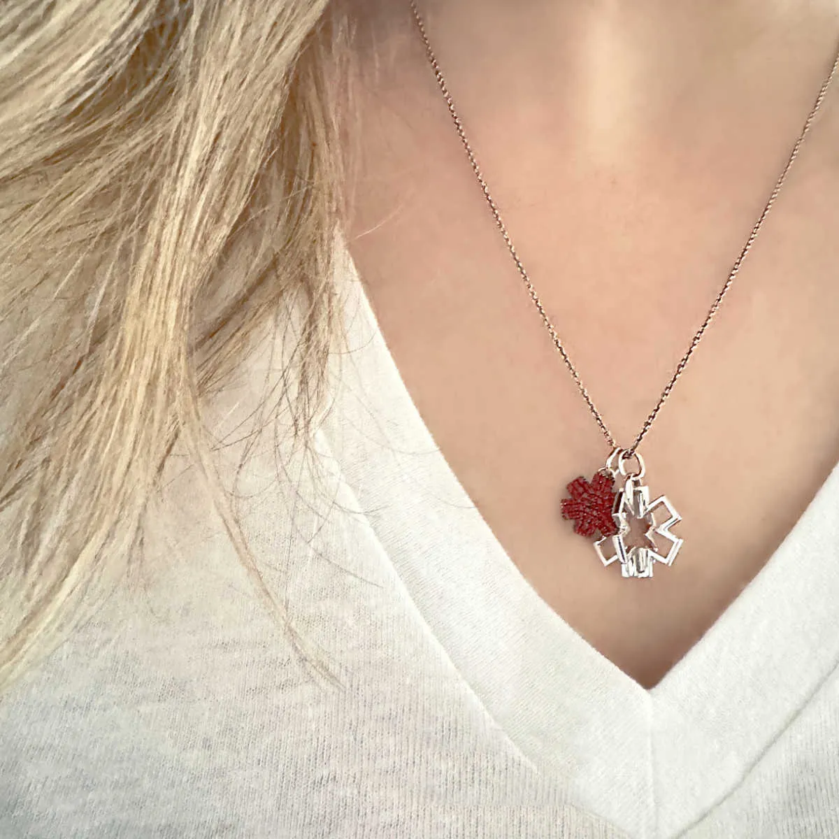 Diabetes Medical ID Charms in Sterling Silver & Garnet