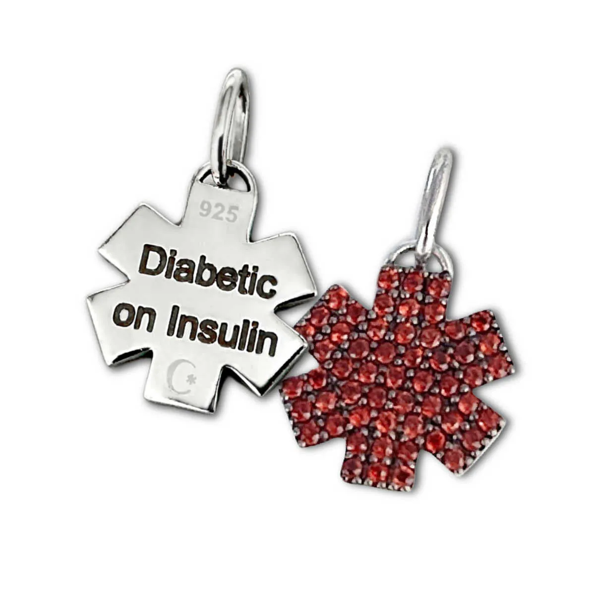 Diabetes Medical ID Charms in Sterling Silver & Garnet