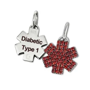 Diabetes Medical ID Charms in Sterling Silver & Garnet