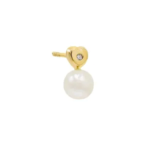 Diamond Heart Pearl Stud Earring 14K