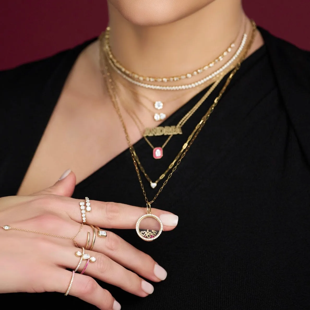 Diamond Round Glass Charm Locket