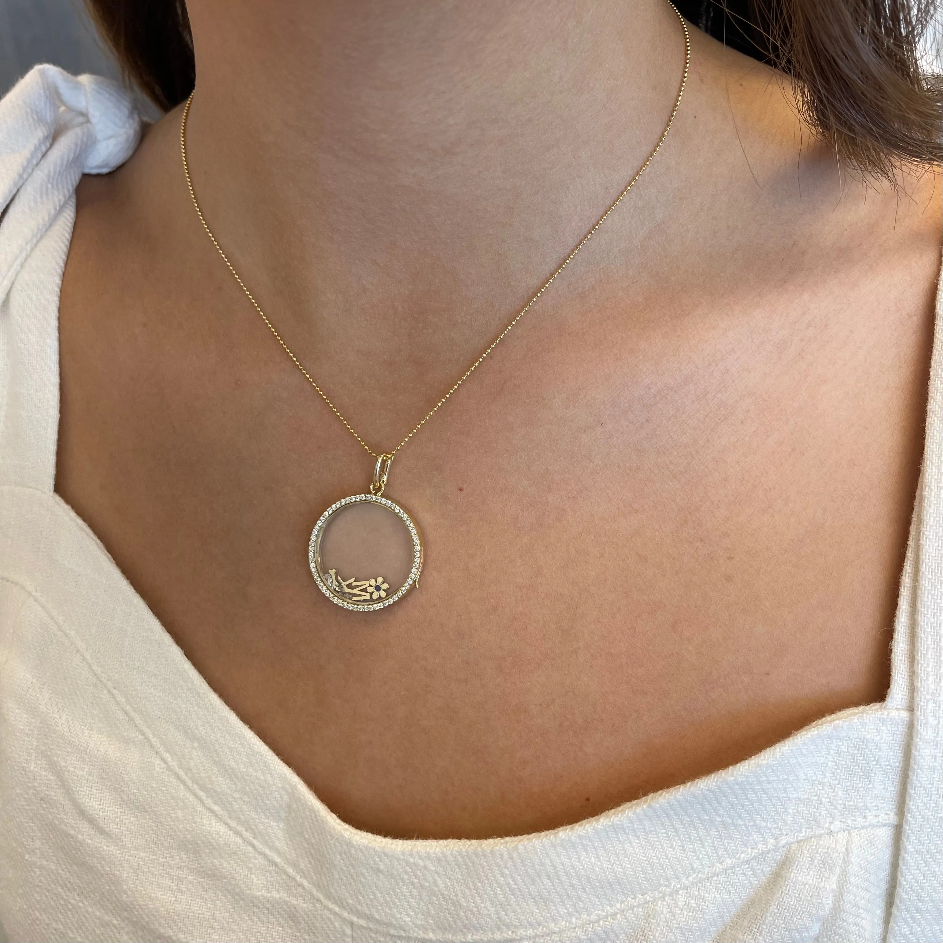 Diamond Round Glass Charm Locket