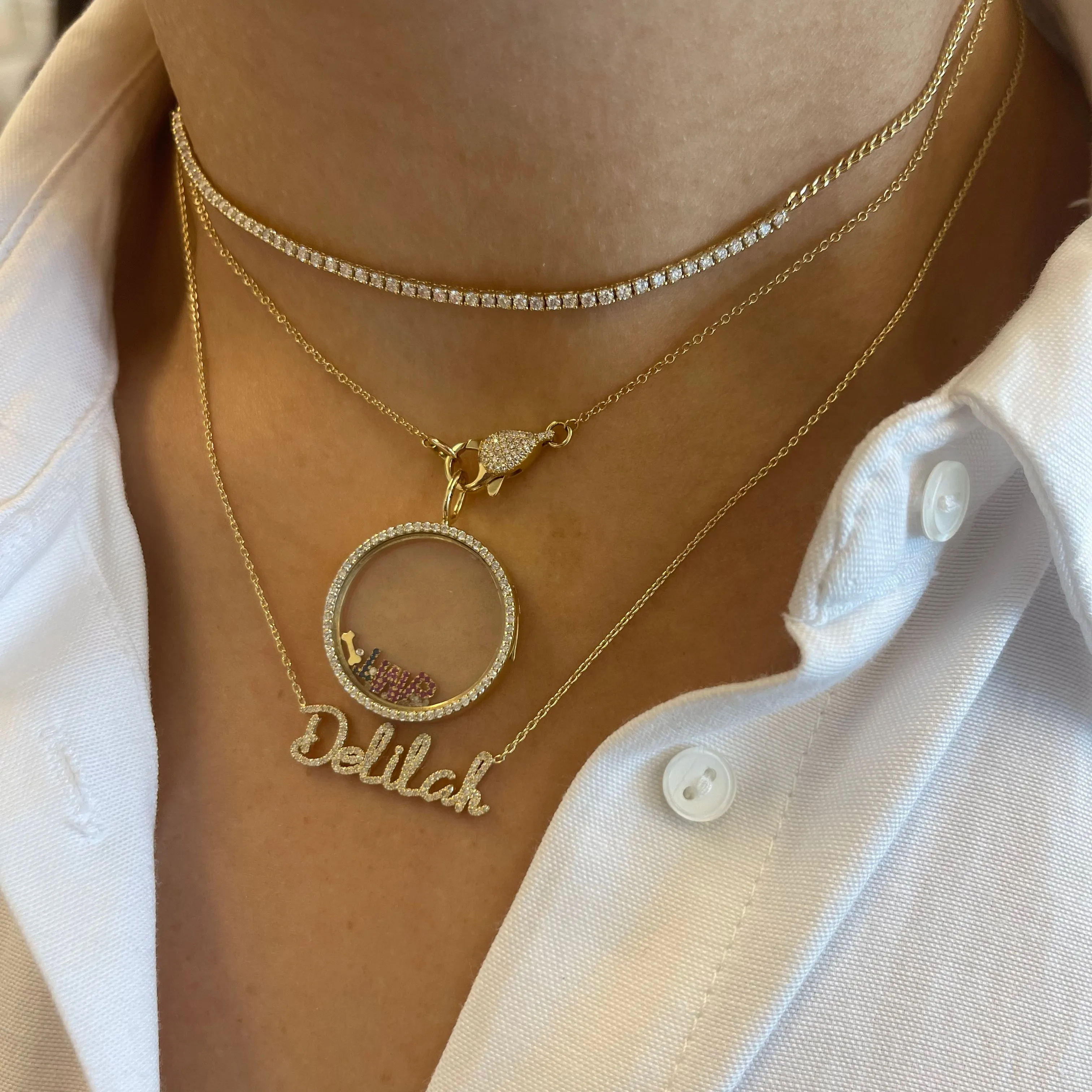 Diamond Round Glass Charm Locket