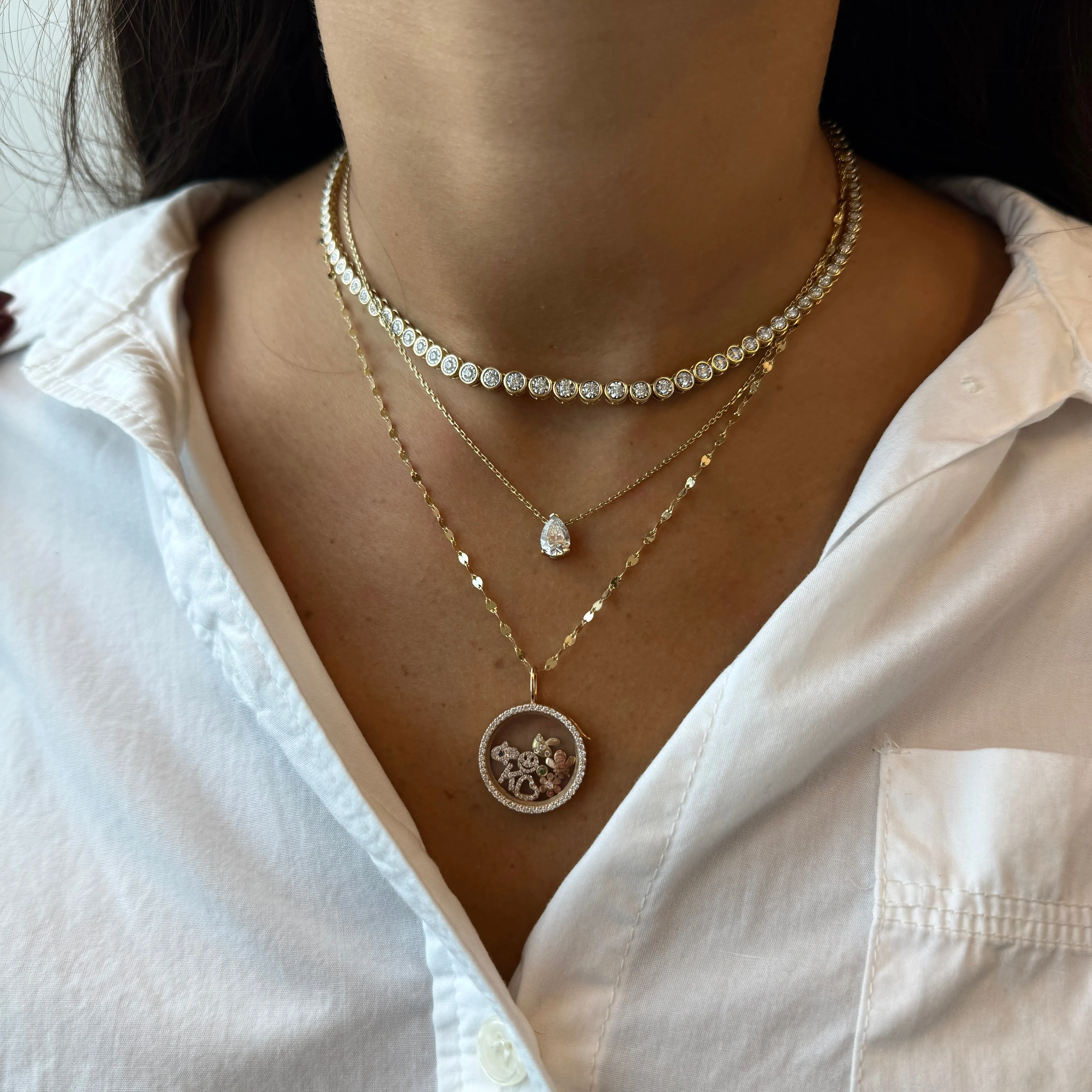 Diamond Round Glass Charm Locket