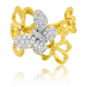 Diamond Winged Butterfly & Flower Ring