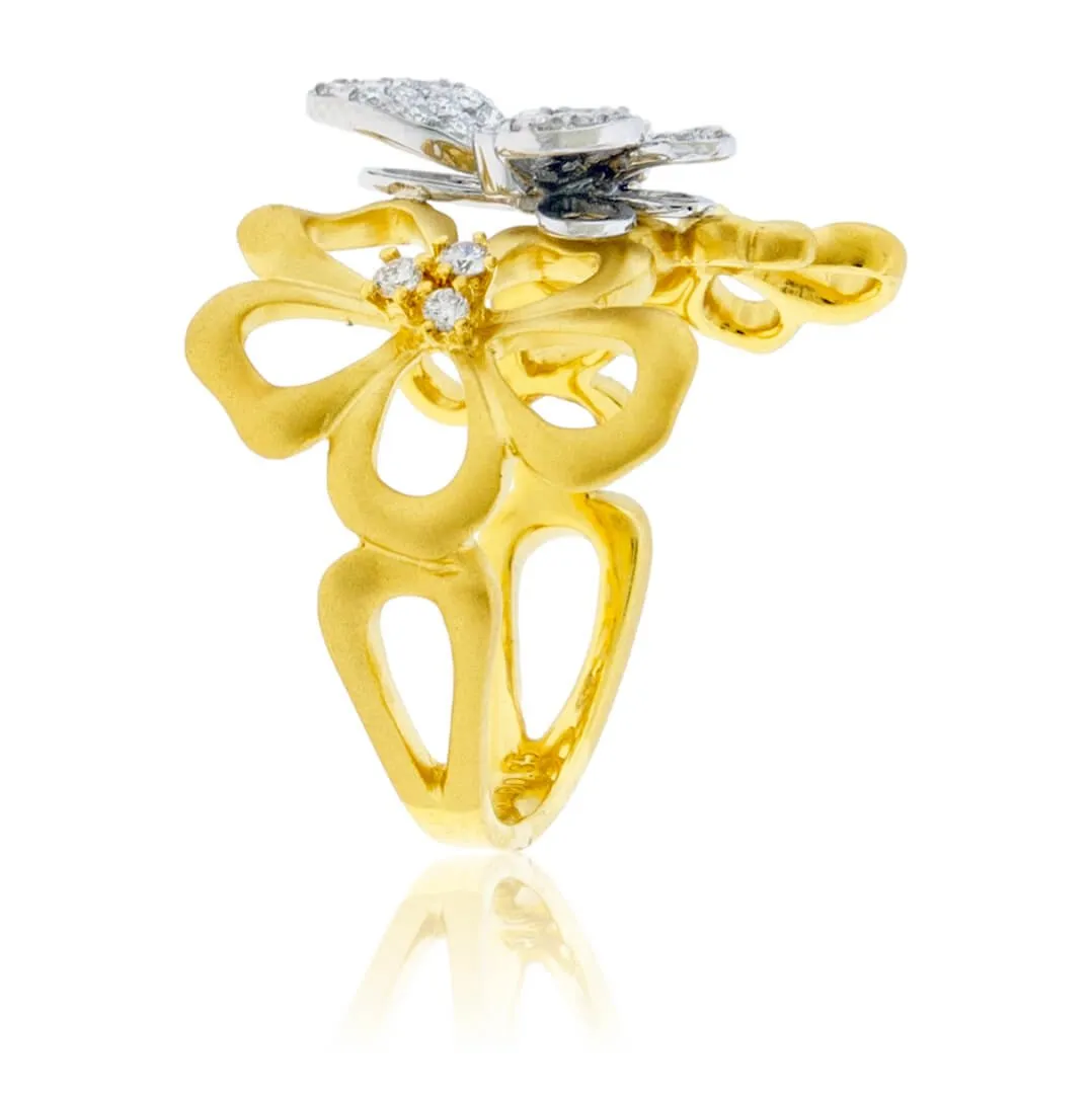 Diamond Winged Butterfly & Flower Ring