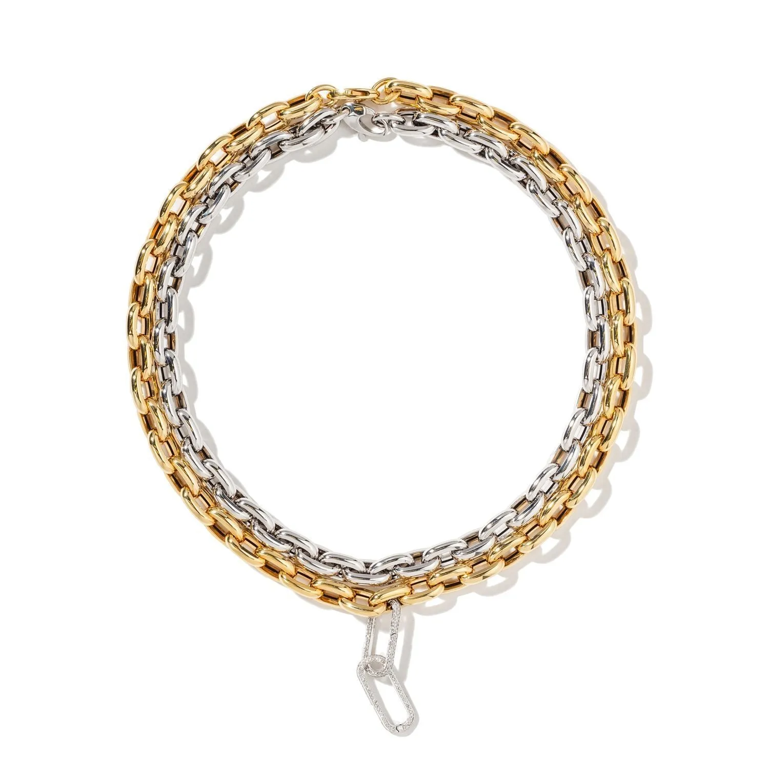 Double White Oval Carabiners on Links Chain Necklace