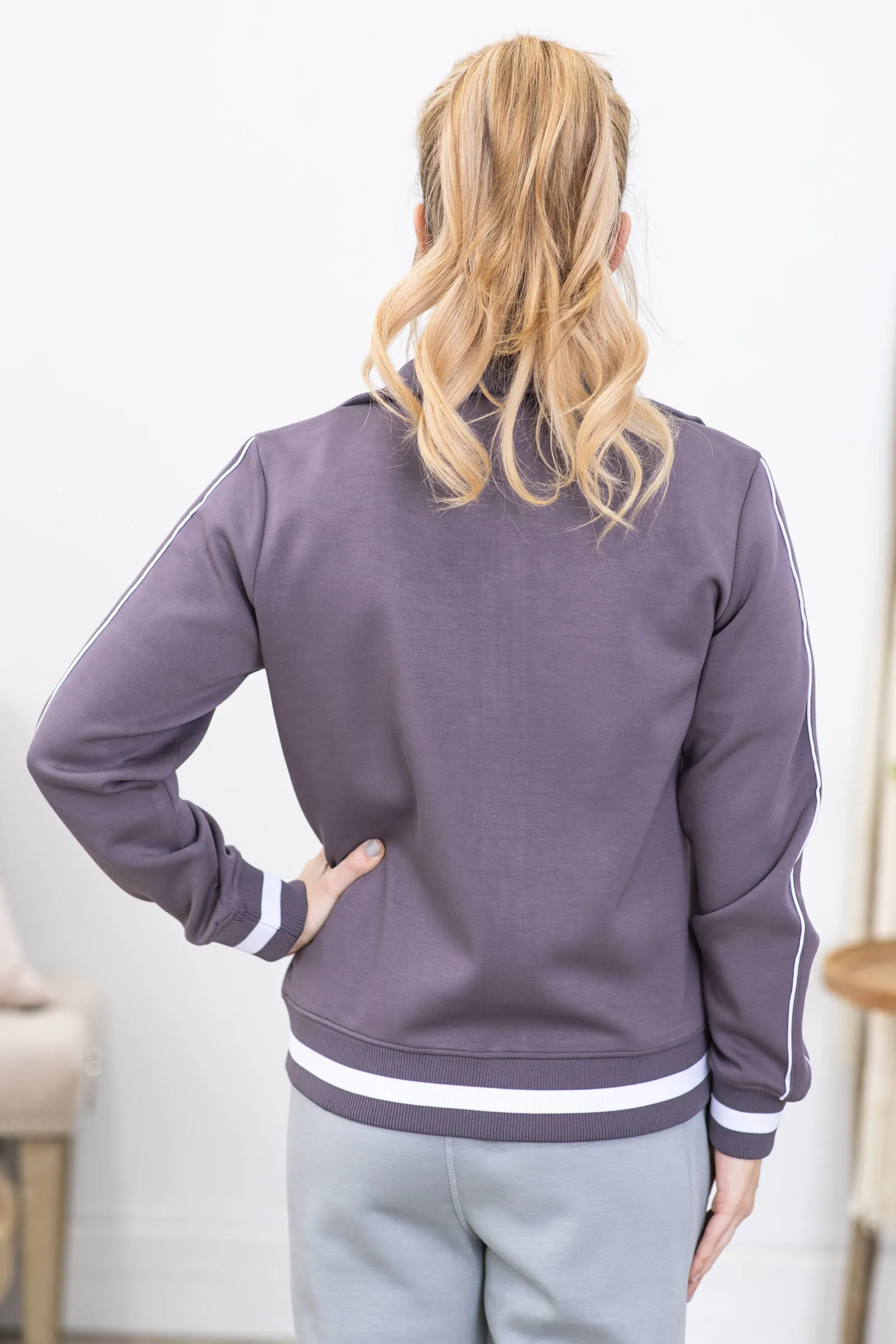 Dusty Purple Retro Stripe Full Zip Sweatshirt