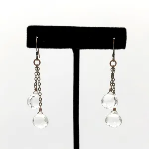 Edgy Petal - Earrings - Clear Quartz Double Chain Teardrop #Q-13