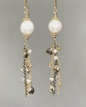 Edison Pearl Mixed Metal Long Dangle Earrings