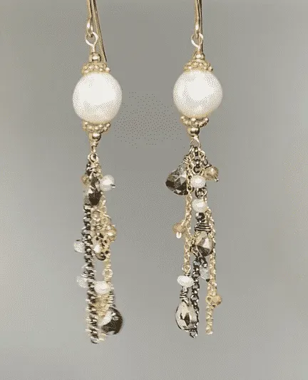 Edison Pearl Mixed Metal Long Dangle Earrings