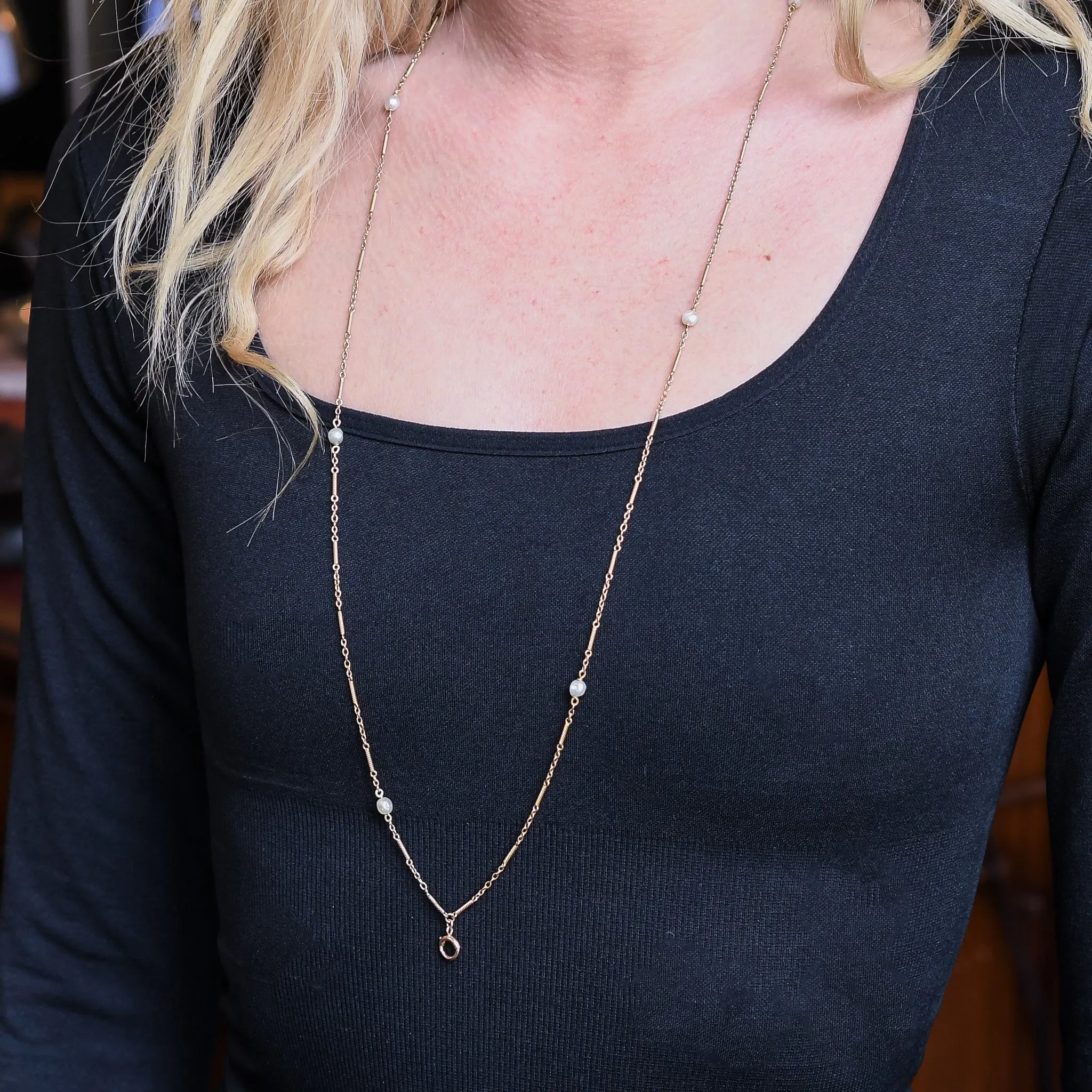 Edwardian 15ct Fancy-Link Pearl Chain Necklace and ring