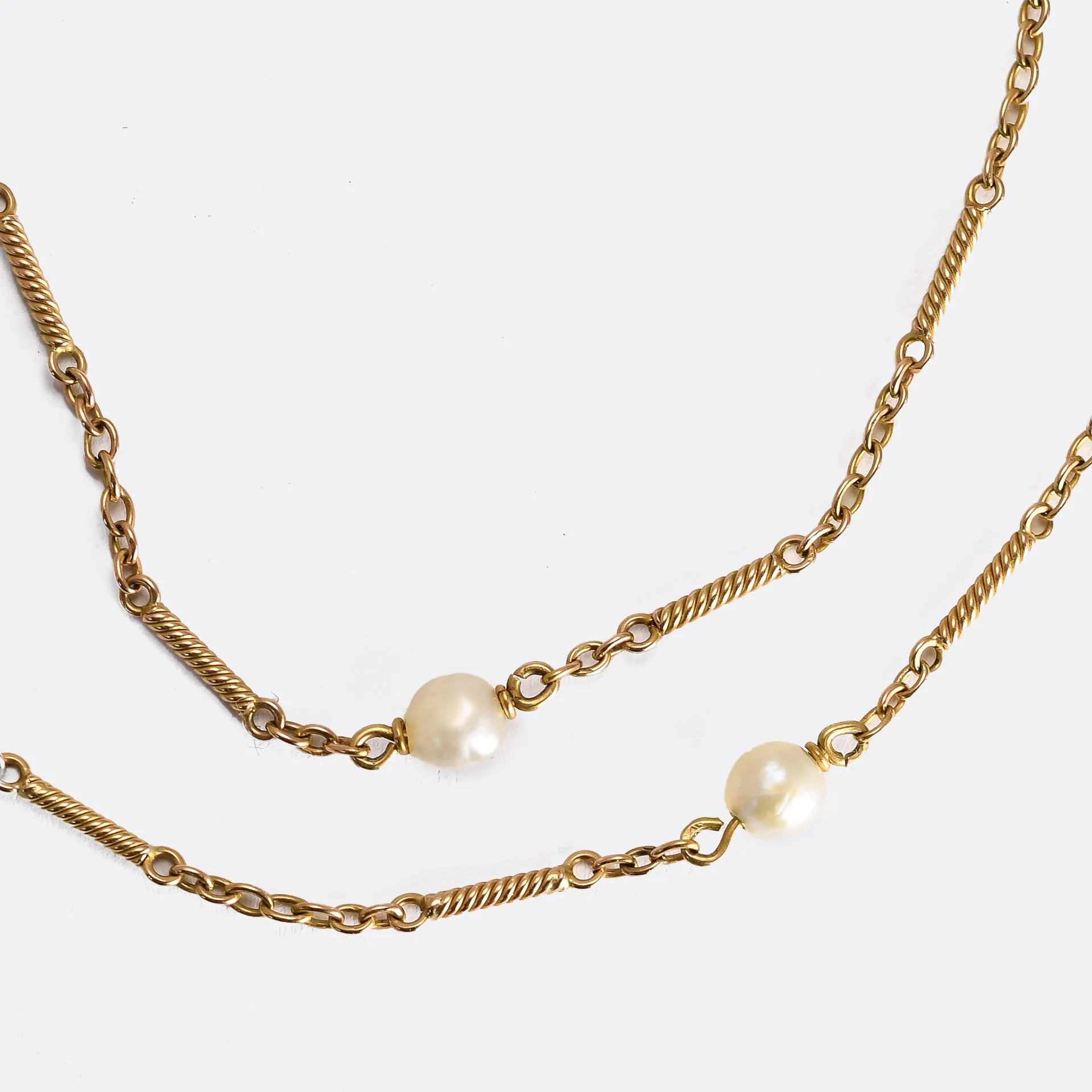 Edwardian 15ct Fancy-Link Pearl Chain Necklace and ring