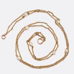 Edwardian 15ct Fancy-Link Pearl Chain Necklace and ring